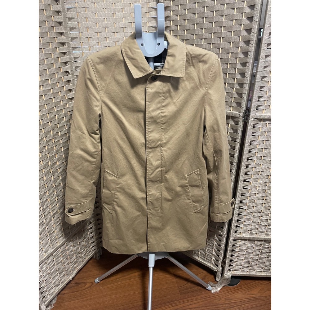 Banana Republic Mens Tan Khaki Car Coat Hidden Button Trench Jacket XS
